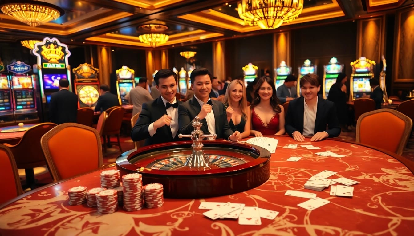 Players enjoying an exciting table game at TR 88 casino, showcasing vibrant poker chips and cards.