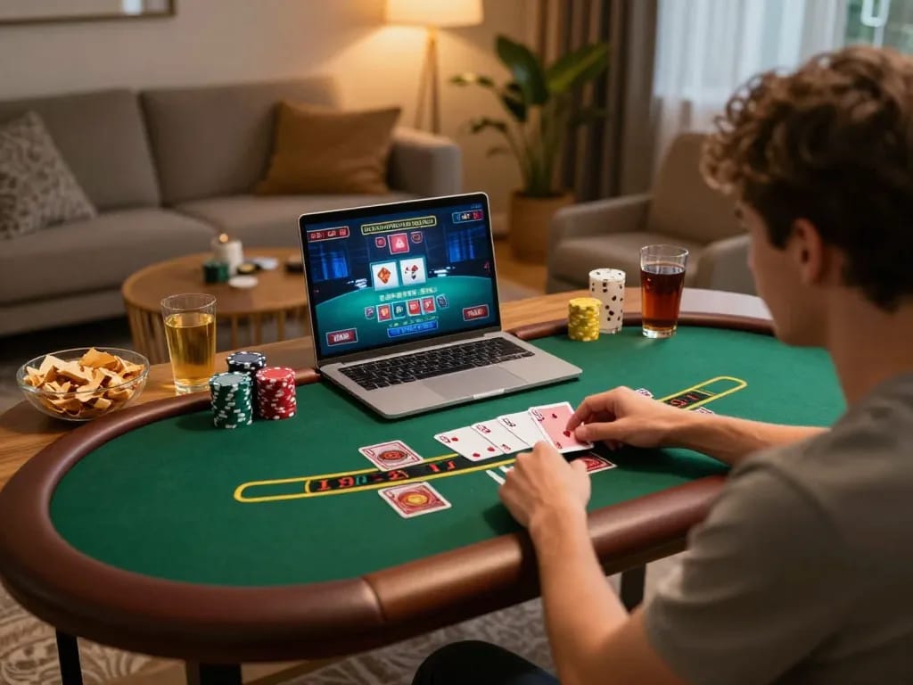 good88 online casino gaming scene with a player enjoying live dealer blackjack at home