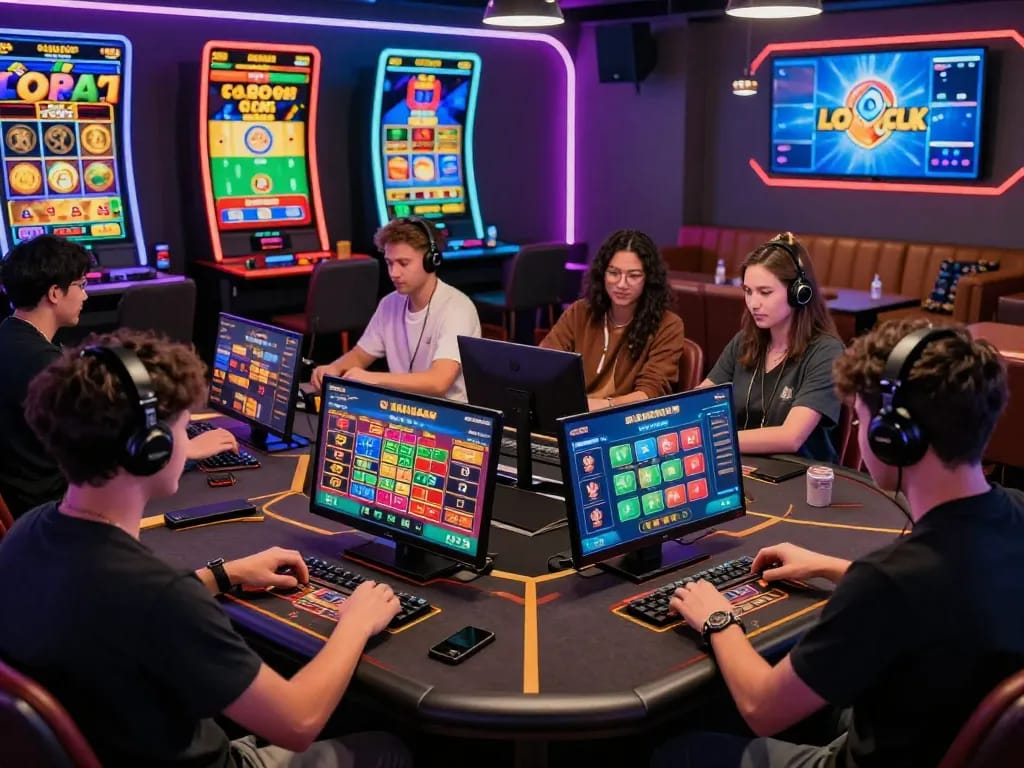 Exciting online lô đề gaming scene with players engaged in betting and vibrant digital displays.
