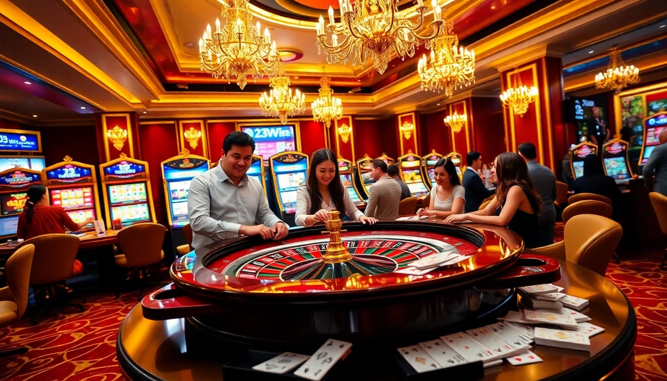 Experience the thrill of 23win with players enjoying a vibrant casino scene full of action and excitement.