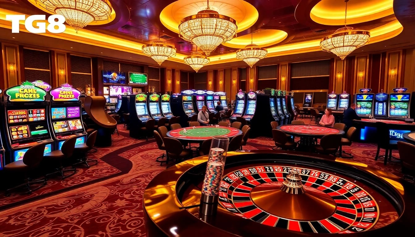 Experience the excitement of TG88 with vibrant casino tables, lively games, and luxurious décor.