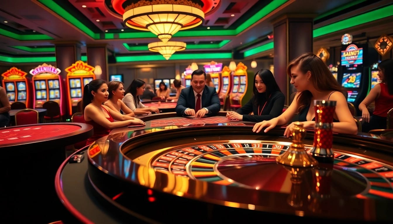 Experience thrilling gameplay at https://98winmb.com/ with vibrant casino visuals of poker chips and roulette wheels.