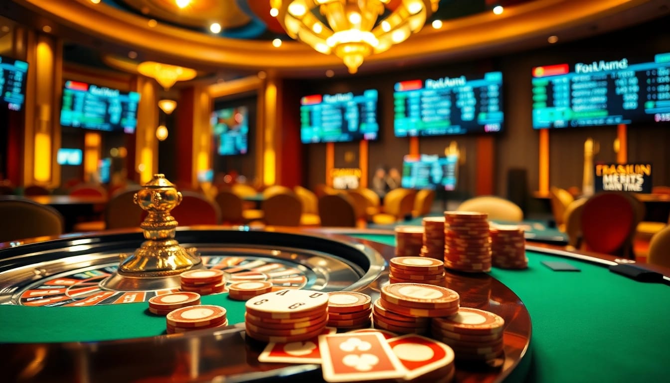 Experience thrilling gambling action at https://thabethome.com/ featuring a luxurious casino ambiance with a vibrant roulette table.