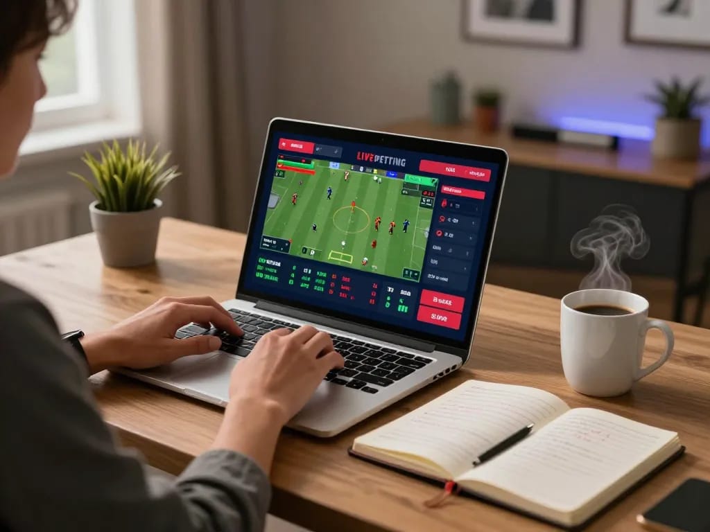 Person analyzing sports betting odds on nhandinhkeonhacai laptop, showcasing strategic betting approach.