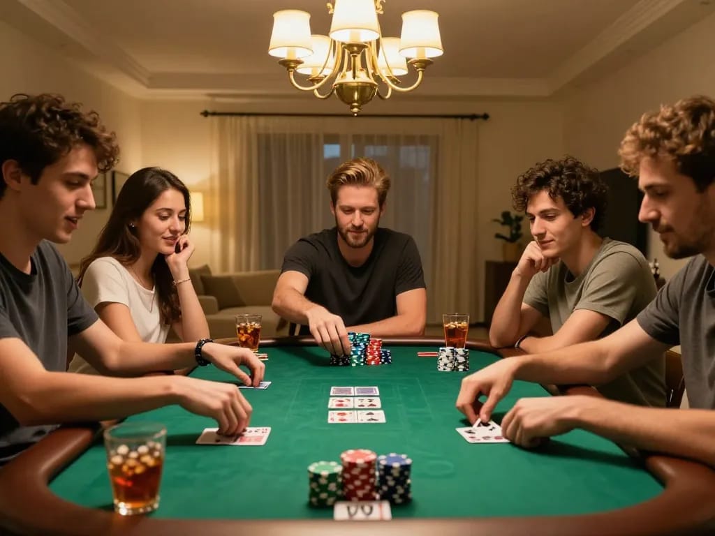 Rich poker gameplay scene featuring friends enjoying the thrill of rikvip home gaming night