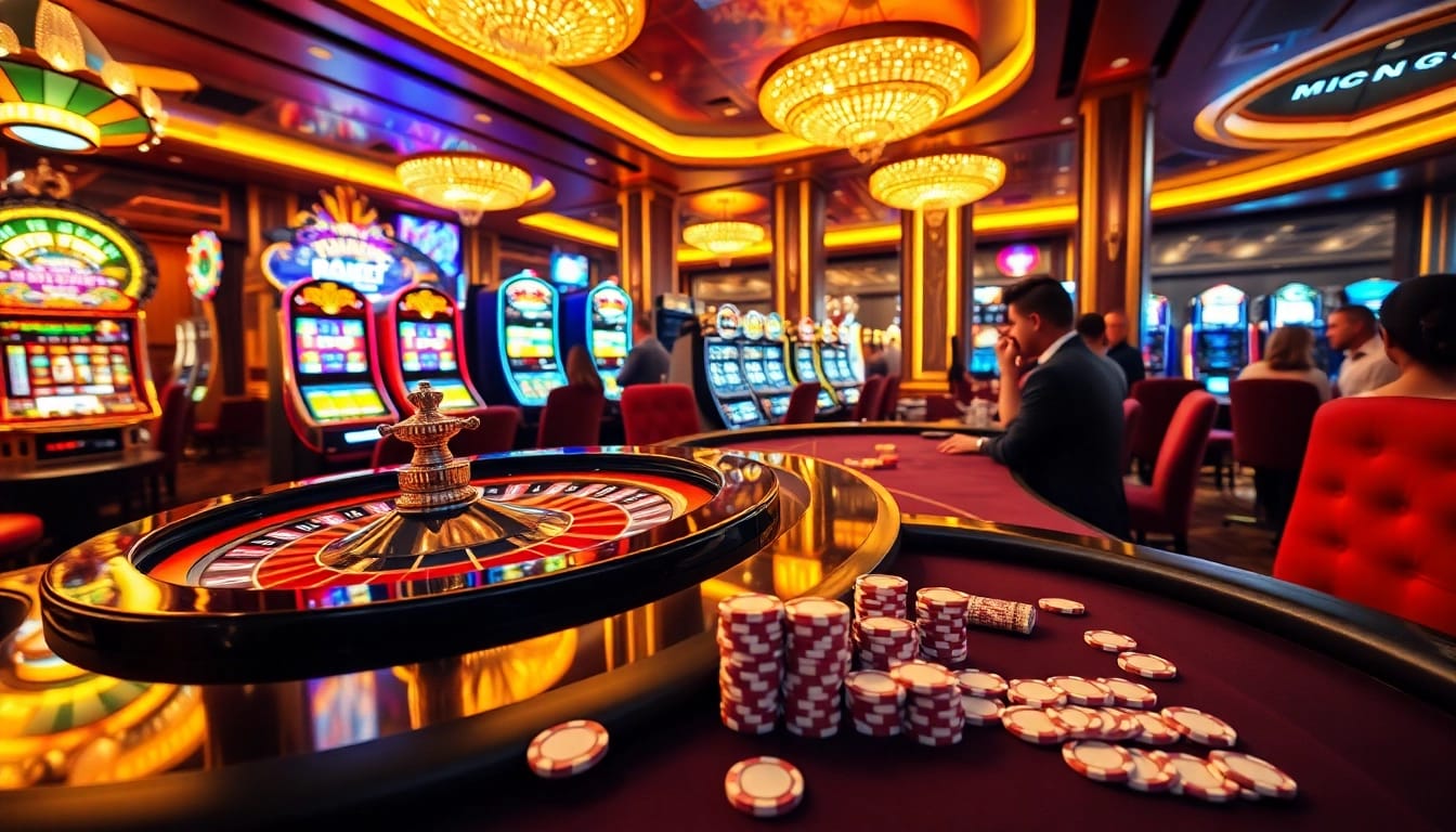 Excited gamblers celebrating wins at a luxury casino table with the essence of https://tr88.work/.