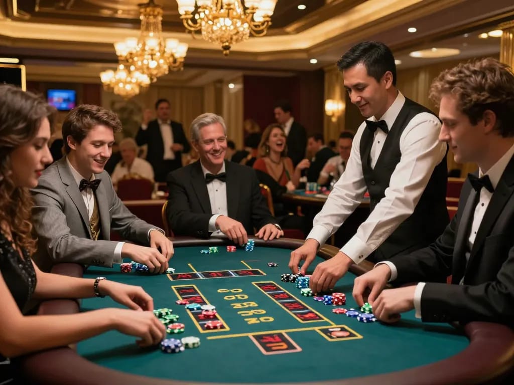 Players celebrating wins at the 123B casino tables, vibrant atmosphere, engaging gameplay.