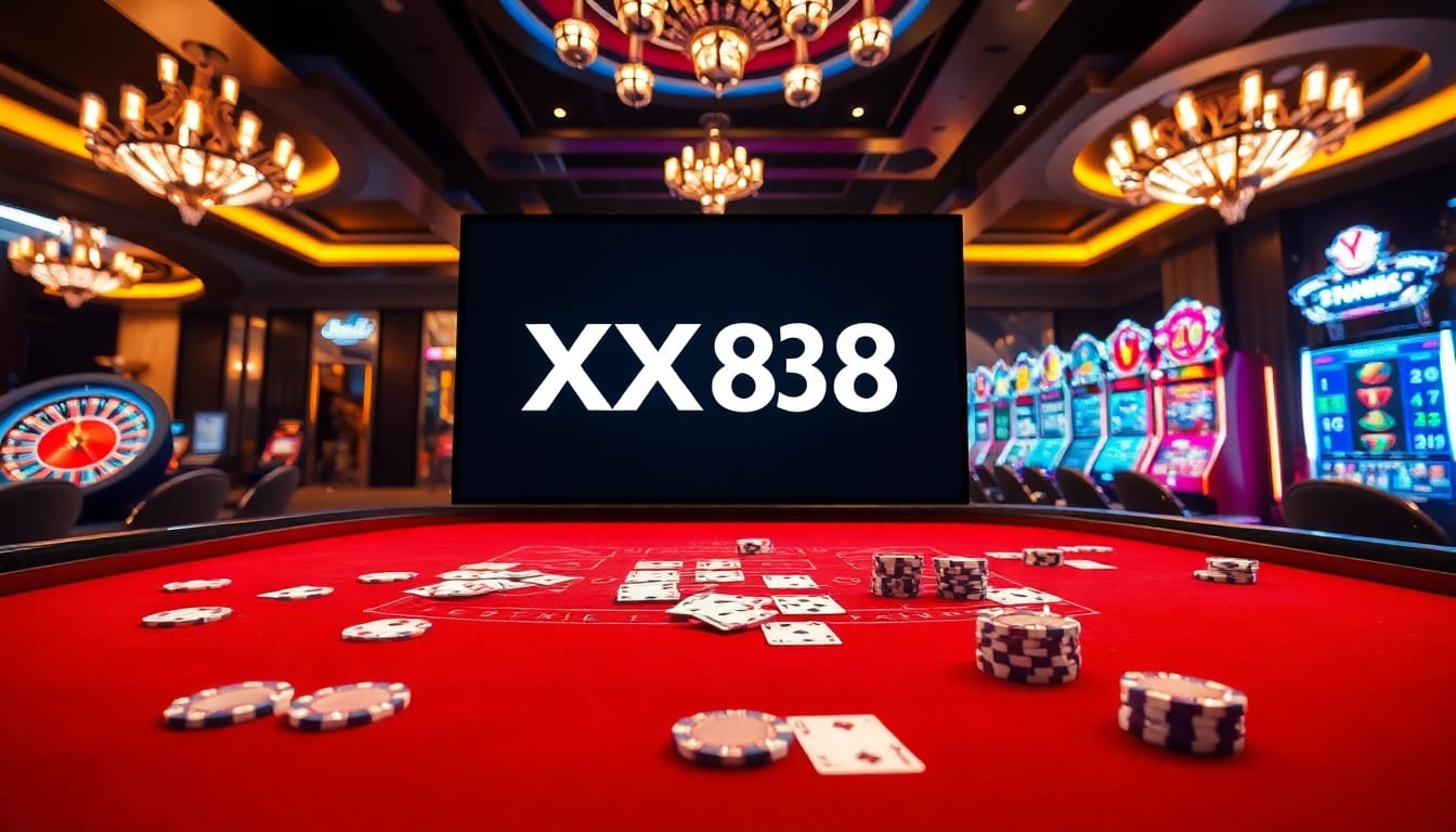 Experience the thrill of baccarat at XX88, showcasing vibrant cards and luxurious casino elements.