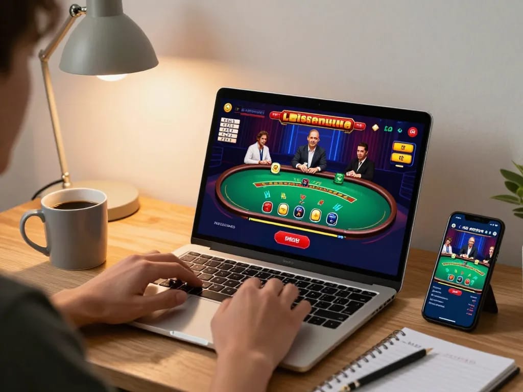 Engaged in Hitclub online blackjack, player enjoying a strategic gaming session at home