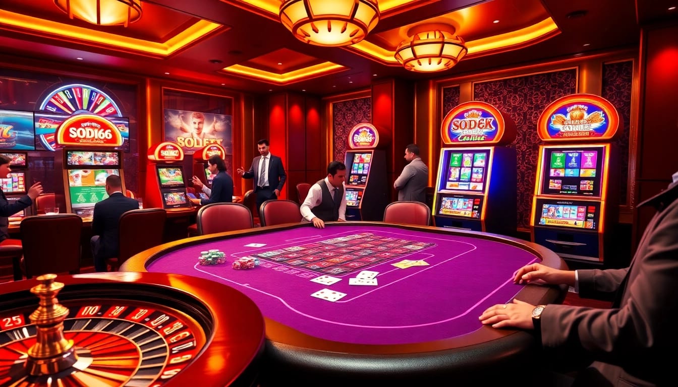 SODO66 online gambling interface shown with poker chips and a vibrant casino atmosphere.