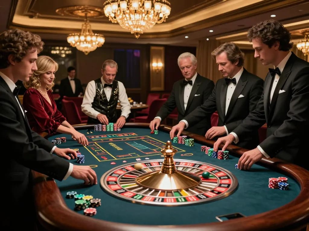 SboBet players placing bets at a vibrant roulette table, capturing the excitement of casino gaming.