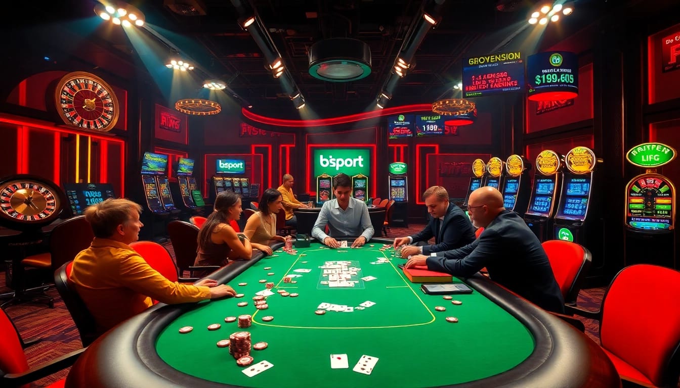 Engaging poker scene at a luxury casino, showcasing bsport elements and thrilling gameplay.
