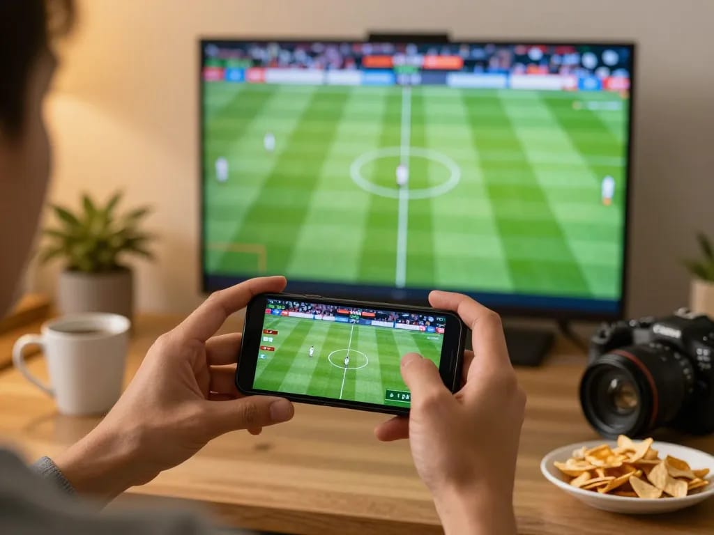 KQBD sports betting action on mobile app while watching live football match for better engagement.