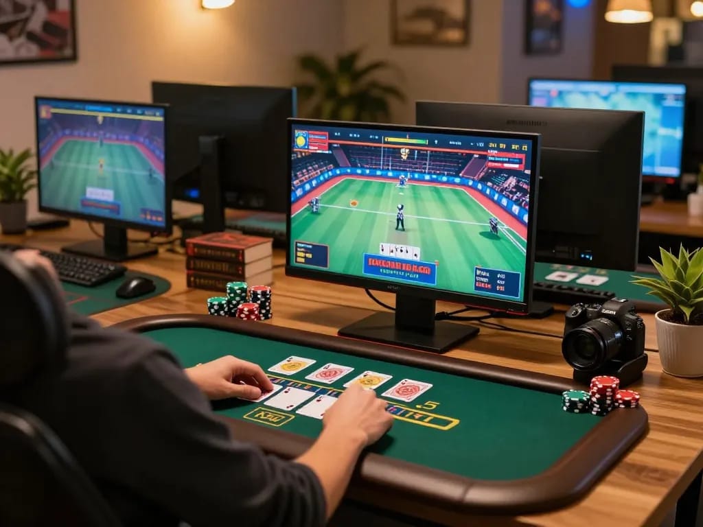 Engaging in online live dealer blackjack at https://www.mnm88.com/ with warm lighting, vibrant gameplay, and a stylish setup.