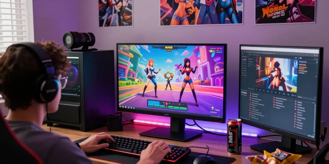 Engaging scene of a player enjoying hentai games html in a vibrant gaming setup with colorful graphics and gaming peripherals
