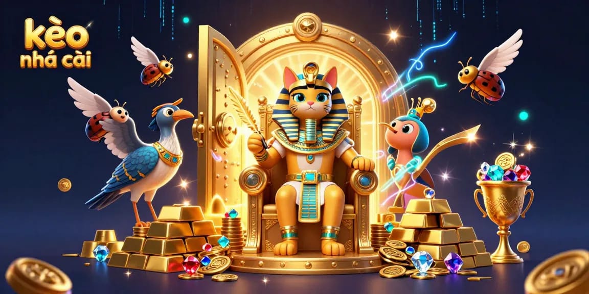 Experience kèo nhà cái with a vibrant 3D illustration showcasing the glory of ancient treasures and gambling elements.