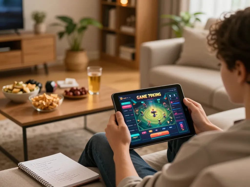 Enjoying Game 79king on a tablet, showcasing an engaging online gaming experience at home.