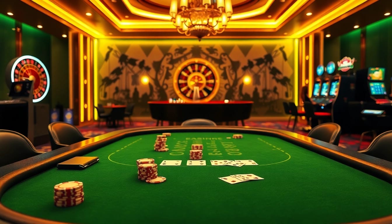 Experience winning strategies at the LC88 casino with vibrant gaming tables and roulette wheels.
