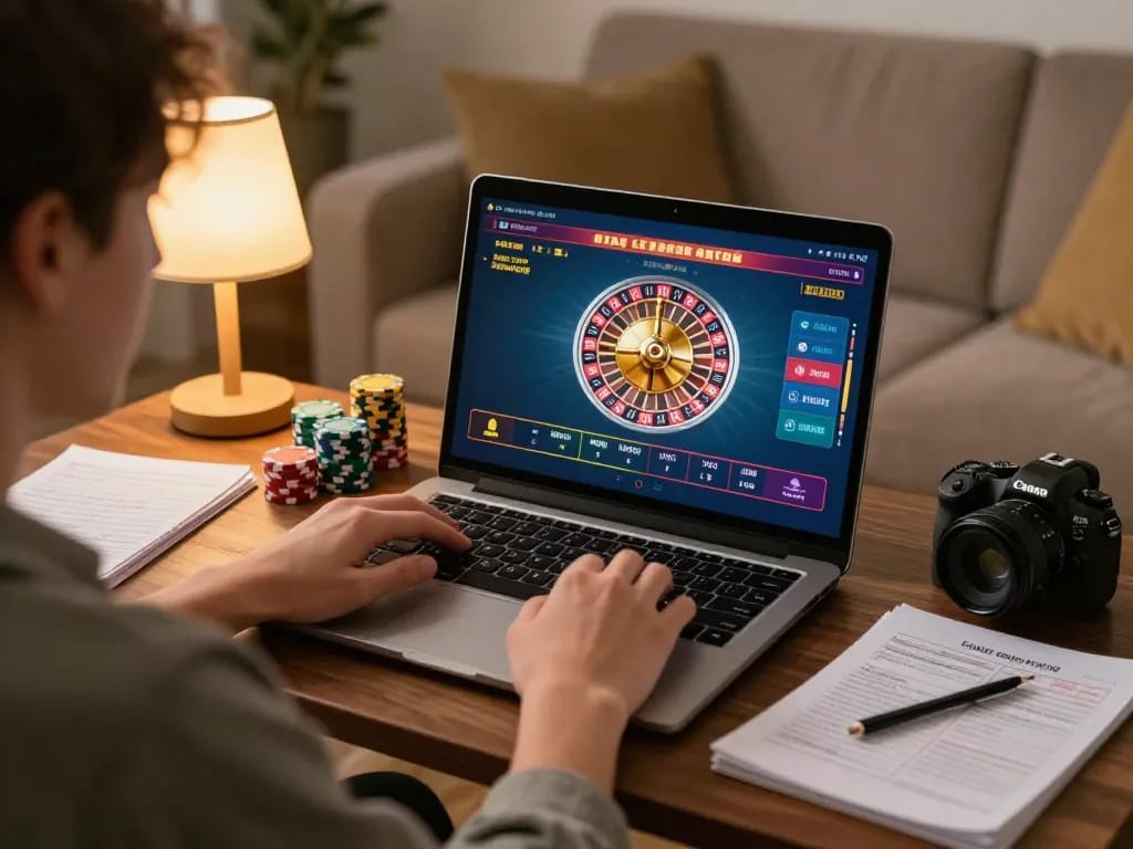Join the excitement of fabet roulette with a focused online gamer at home, showcasing strategy and engagement.