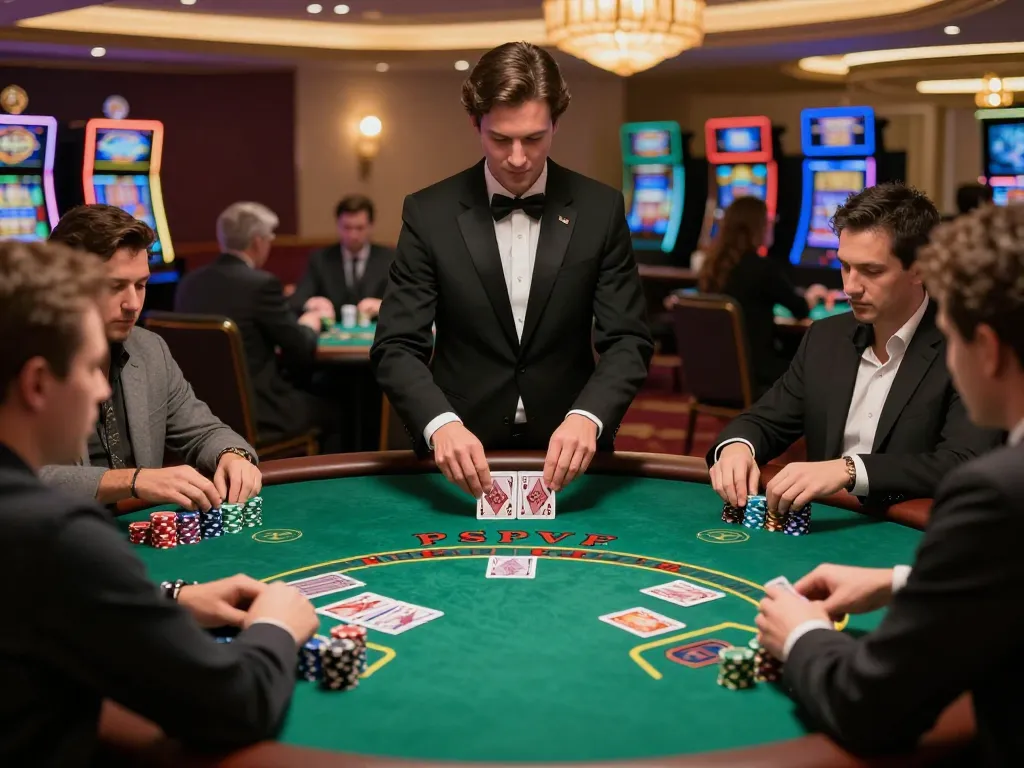 Website 9bet players enjoying a thrilling blackjack game at an upscale casino table, showcasing excitement.