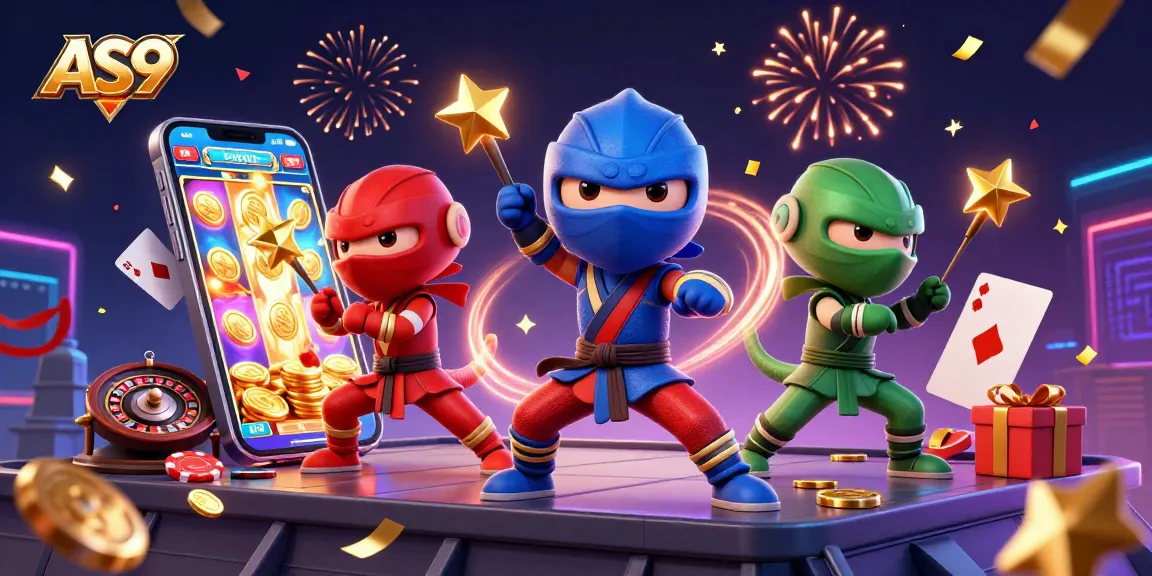 Experience thrilling gameplay with AS9's ninja chameleons showcasing dynamic casino action in vibrant colors.