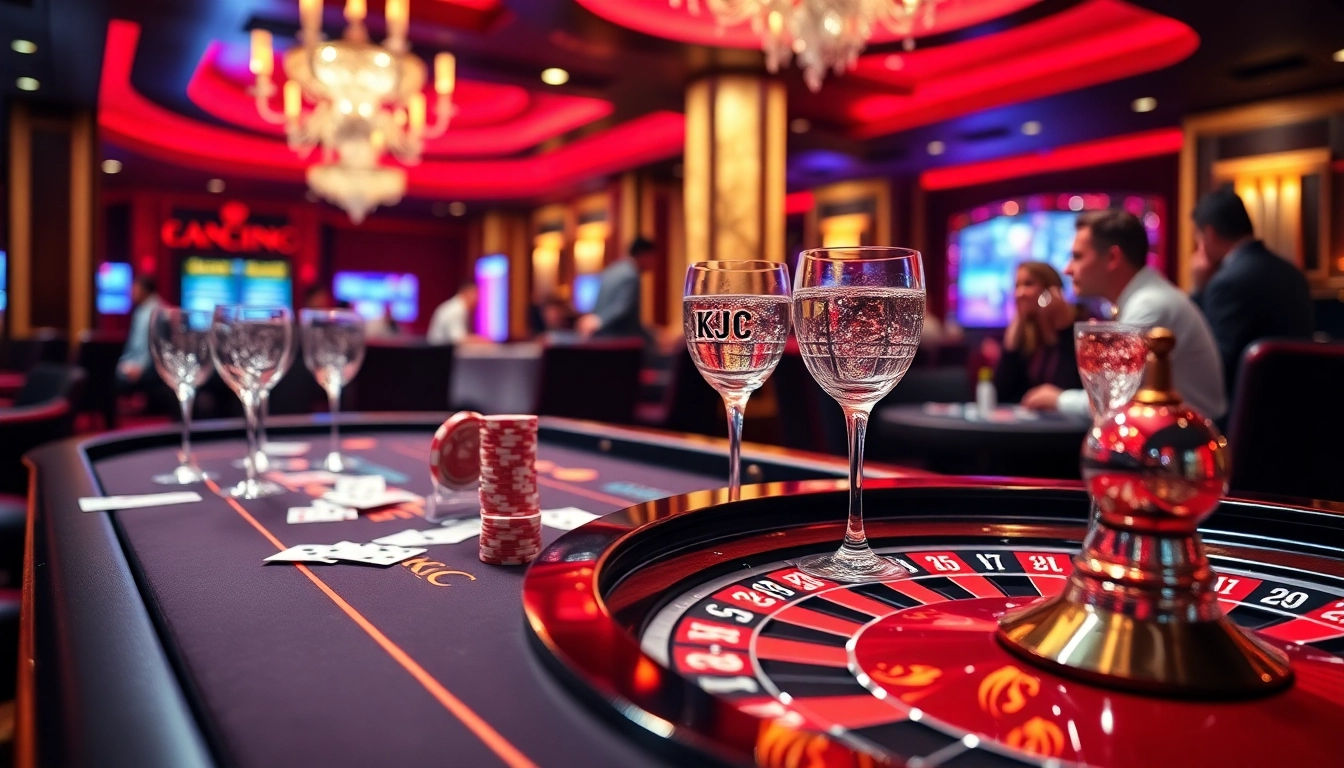 KJC casino gaming table with vibrant colors and engaging players enjoying a high-stakes game.