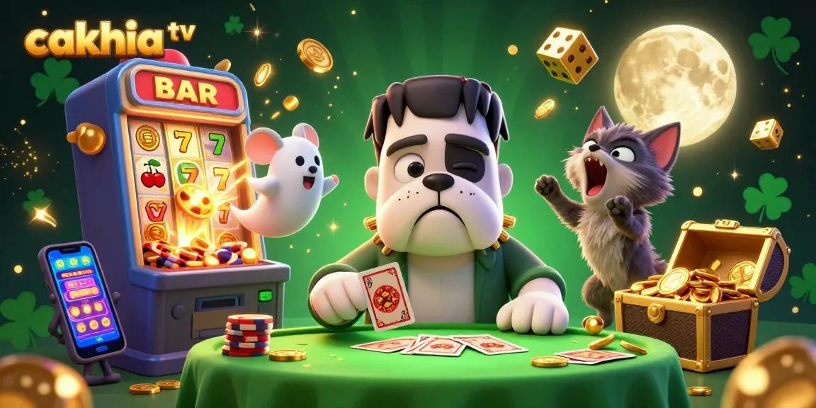 Cakhia TV features a lively casino scene with characters dealing cards, played at a spooky table, capturing the essence of thrilling gambling.