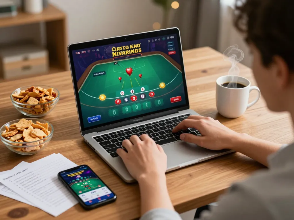 Engaged player using soibetzz platform for online blackjack strategy during cozy home gaming session.