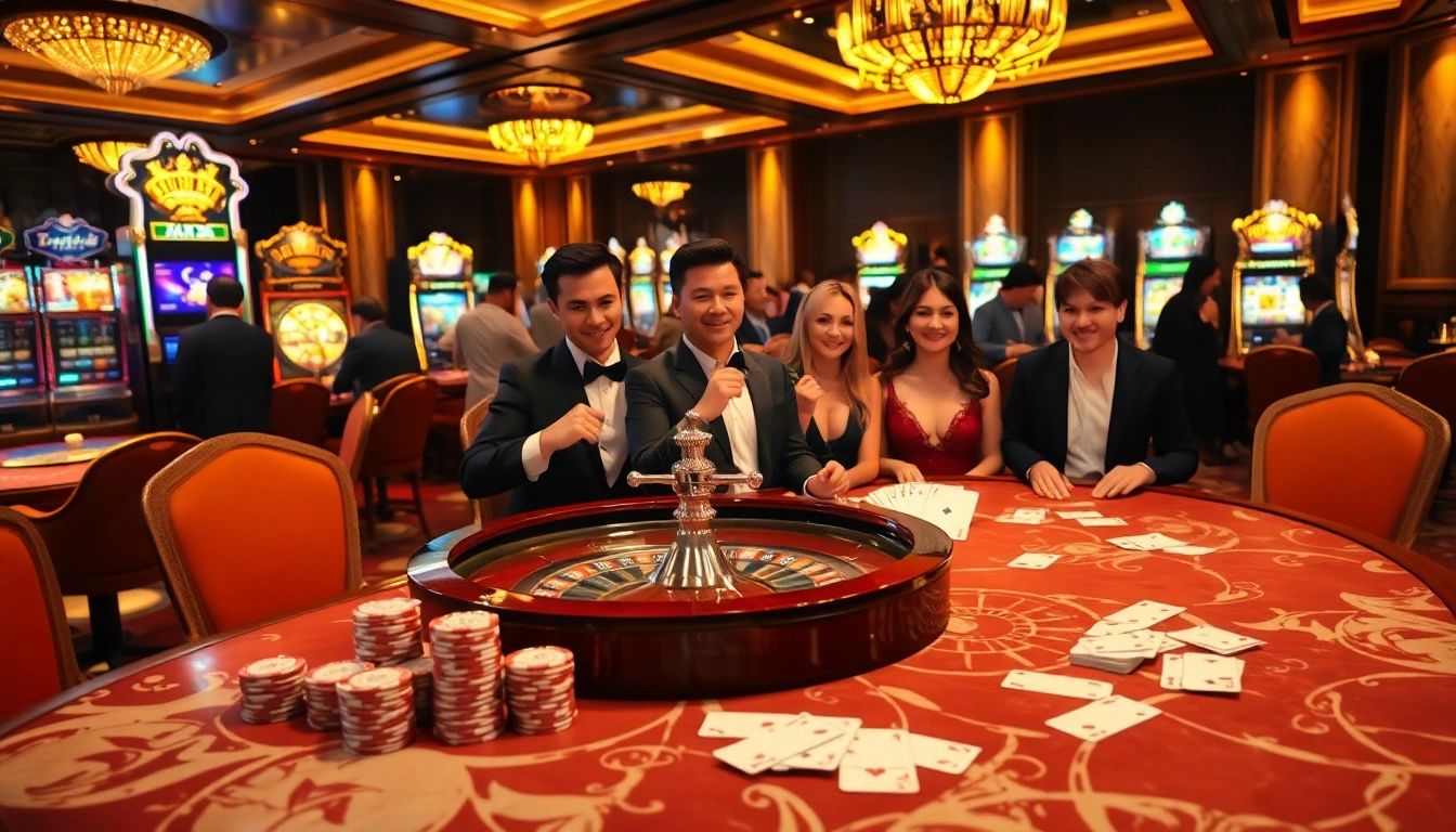 Players enjoying an exciting table game at TR 88 casino, showcasing vibrant poker chips and cards.