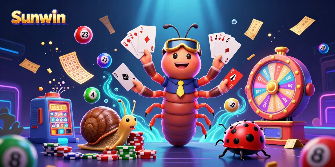 Experience exciting gaming with Sunwin's vibrant lottery themed illustration featuring dynamic characters.