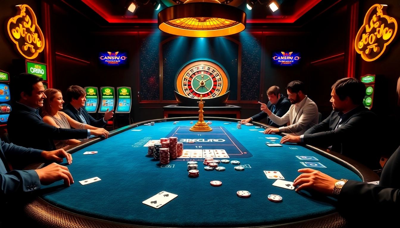 Players engaged in a thrilling poker game at https://mm88.moe/, showcasing excitement and professional casino ambiance.