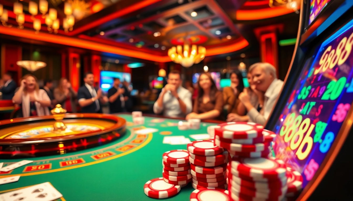 Engaging poker game scene at 888b casino showcasing colorful chips and players.