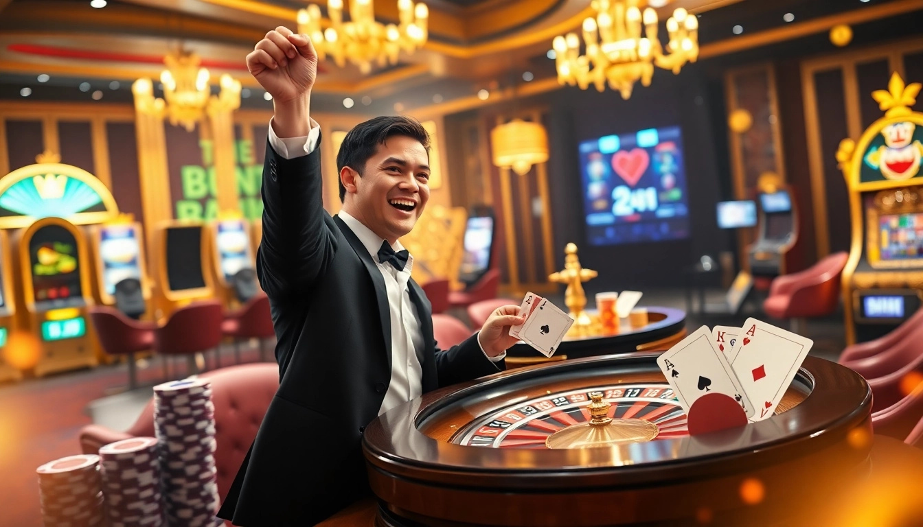 Exciting gameplay action at nhà cái 8kbet with poker chips and roulette wheel
