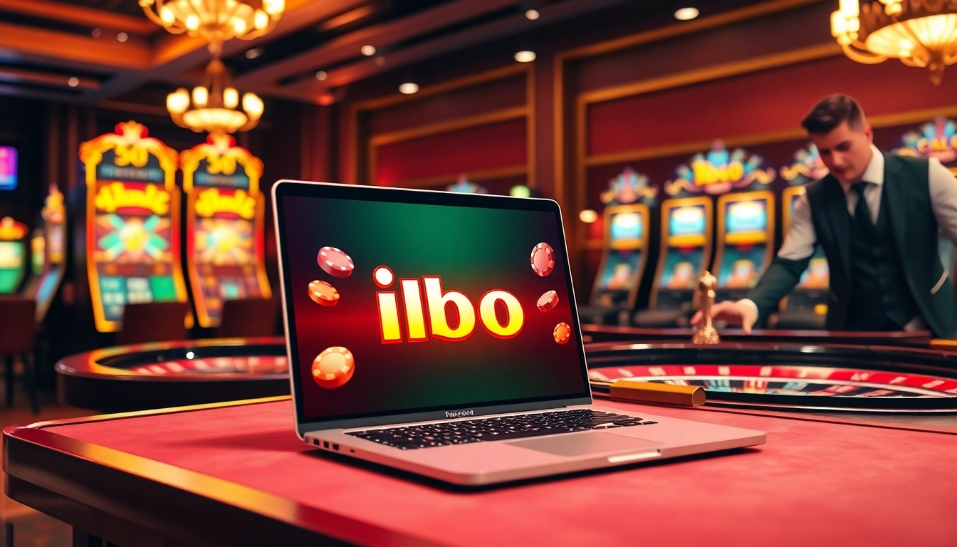 Experience the thrill of ibo slot with an elegant online casino interface amidst vibrant slot machines.