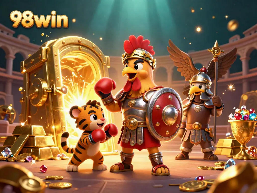 Experience thrilling action in 98win with dynamic characters and treasure in an engaging casino setting.