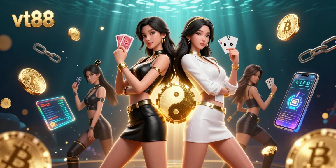 Experience the excitement of vt88 with twin female dealers holding cards in a vibrant casino scene.