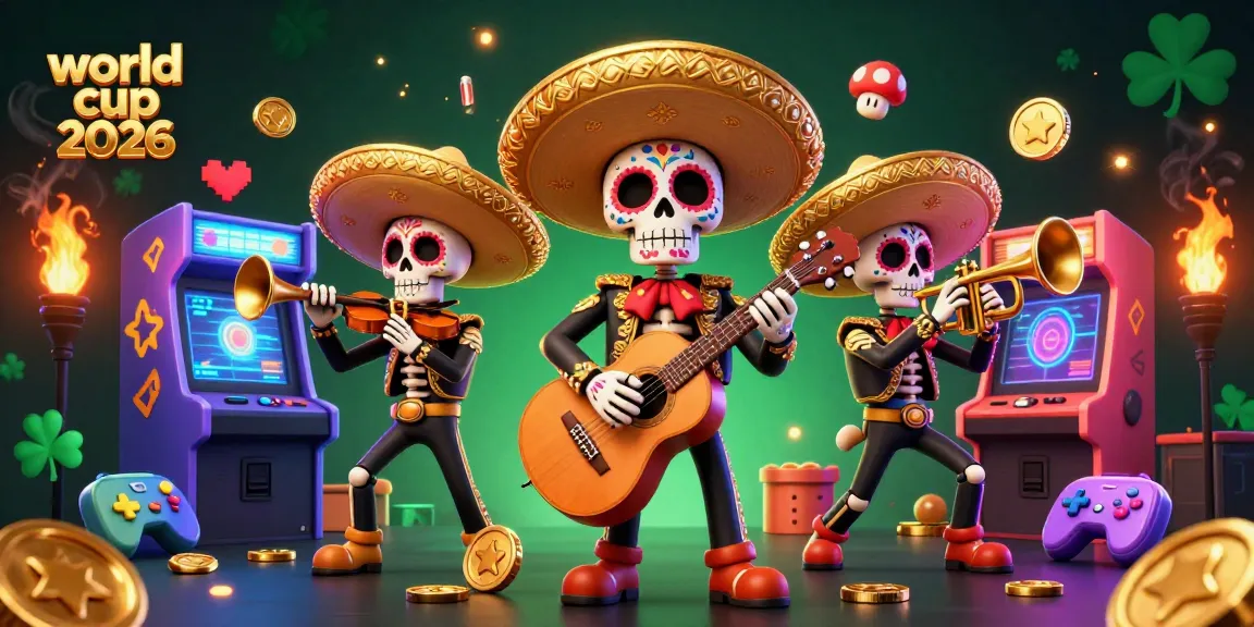 Engage with world cup 2026-themed casino action featuring vibrant mariachi characters and arcade elements.