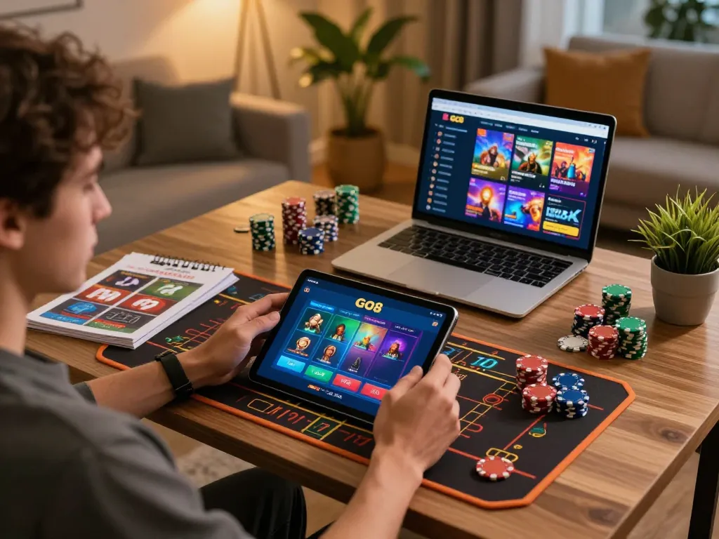Engaging with the GO8 gaming app in a cozy online casino setting