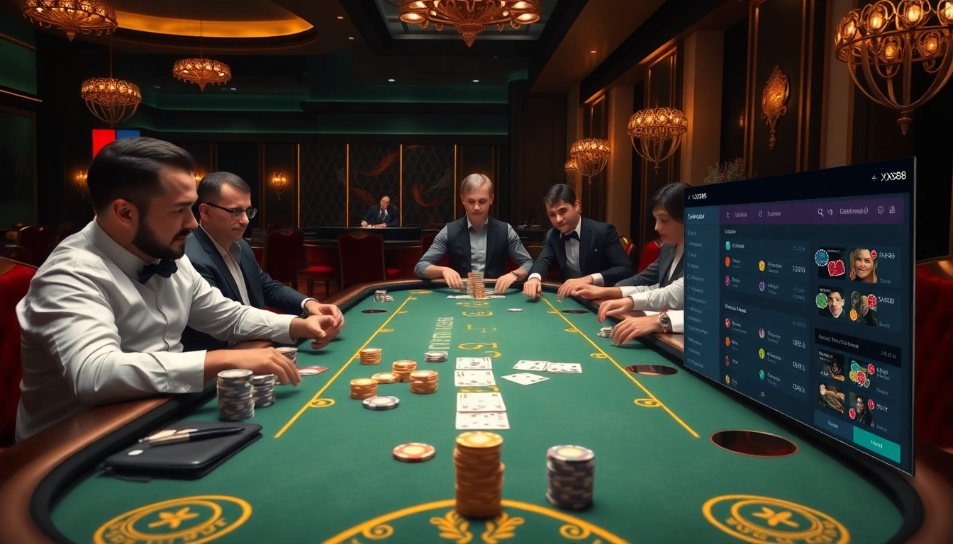 Action-packed poker game at XX88 casino showcasing thrilling gameplay and professional dealers.