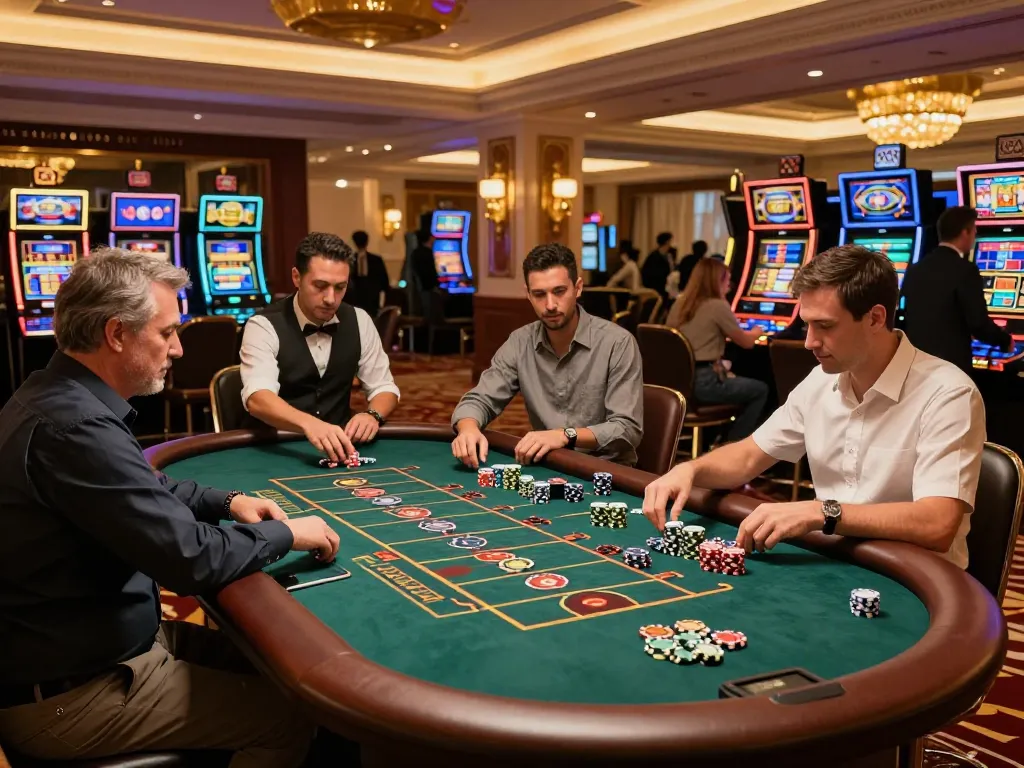 Miso 88 players engaged in an exciting roulette game in a luxurious casino setting, showcasing vibrant casino atmosphere.