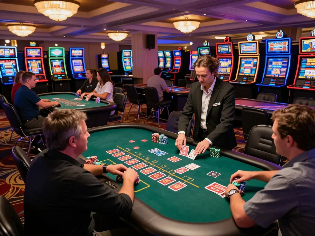 LUCK8 players competing strategically at a blackjack table amidst exciting casino ambiance