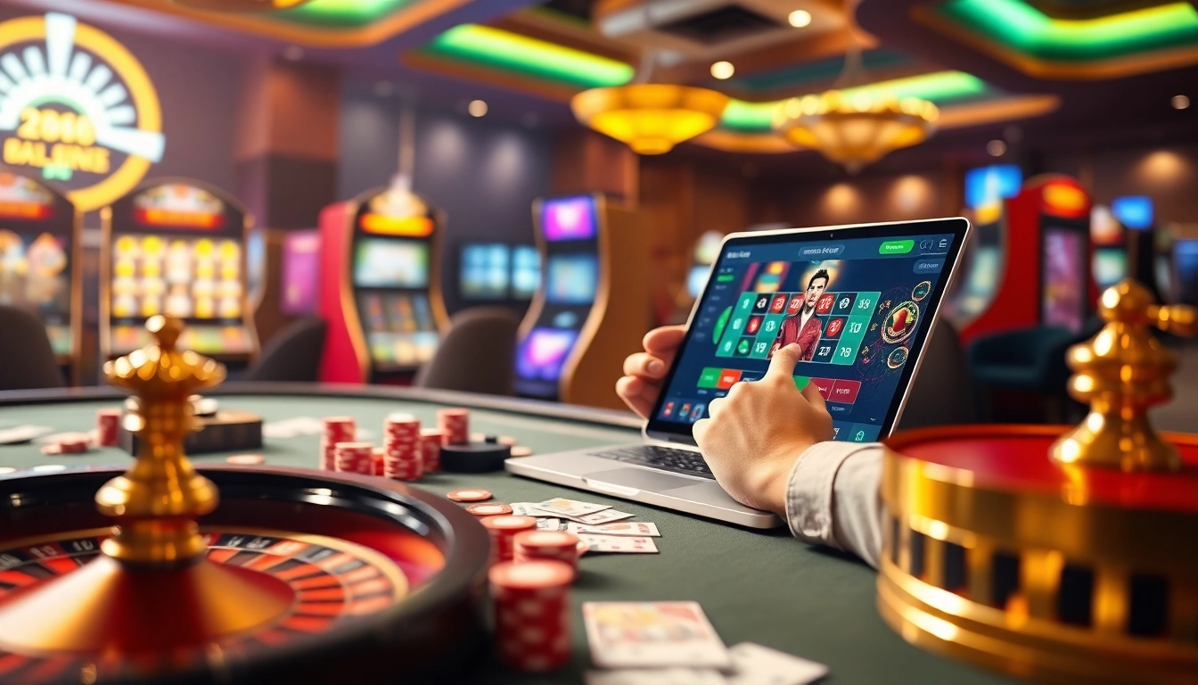 Engaging in thrilling gambling activities at KIM88 casino with vibrant game displays.