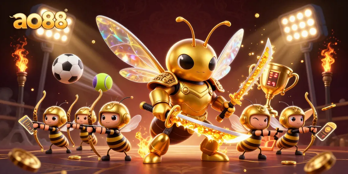 Experience the excitement of ao88 with dynamic sports action and magical elements in a stunning casino-themed illustration.