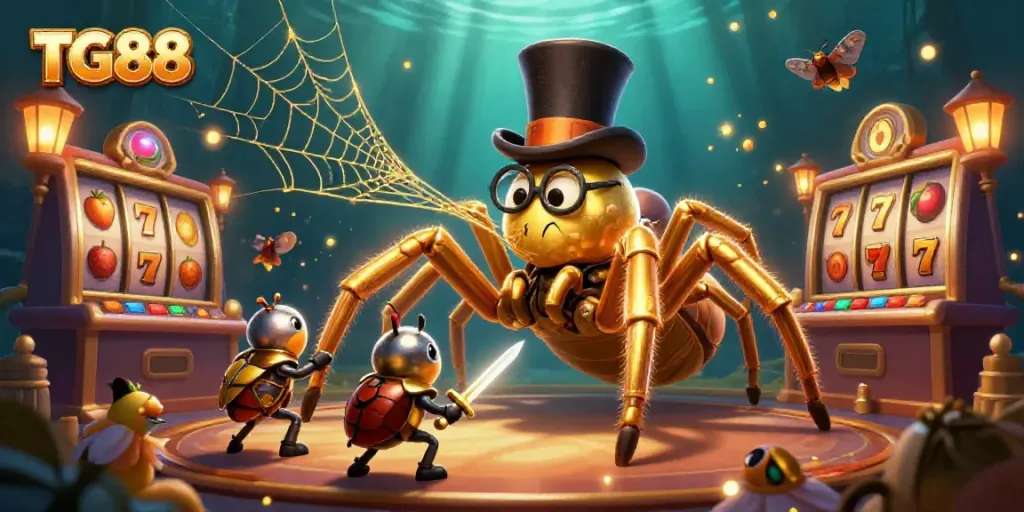 Engage with TG88's thrilling slots through a rich 3D casino illustration full of vibrant details.
