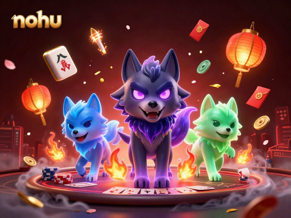 Nohus engage in exciting poker action surrounded by vibrant casino elements.