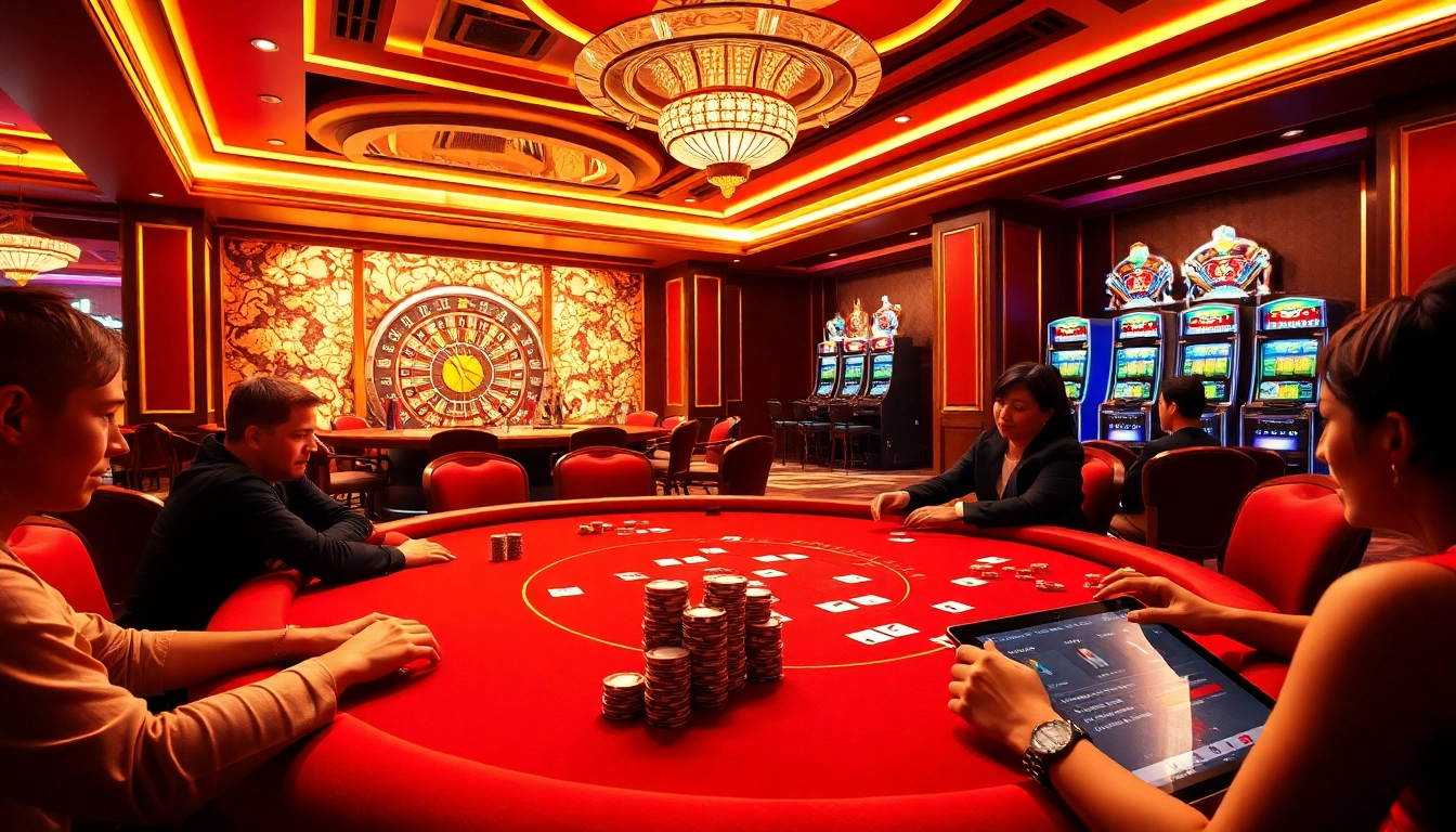 Engage in thrilling poker at https://8kbet8.asia/ with vibrant casino gaming elements and luxury decor.