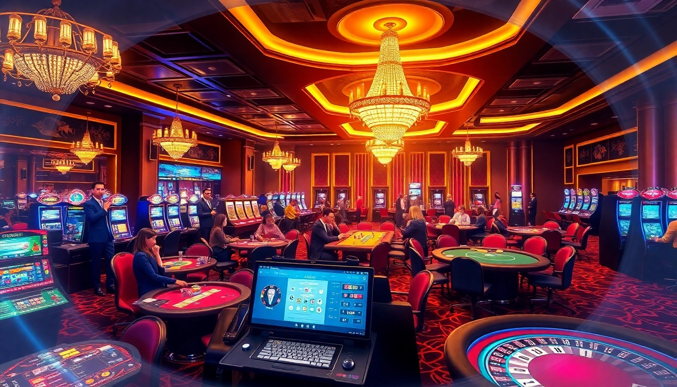 Experience the luxury of the tg88 group casino with players enjoying table games and slot machines.