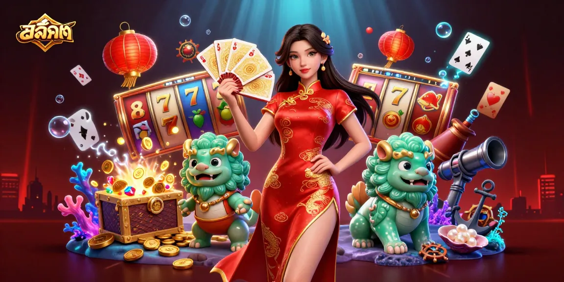 Play สล็อต in a vibrant casino setting with rich details and dynamic elements.
