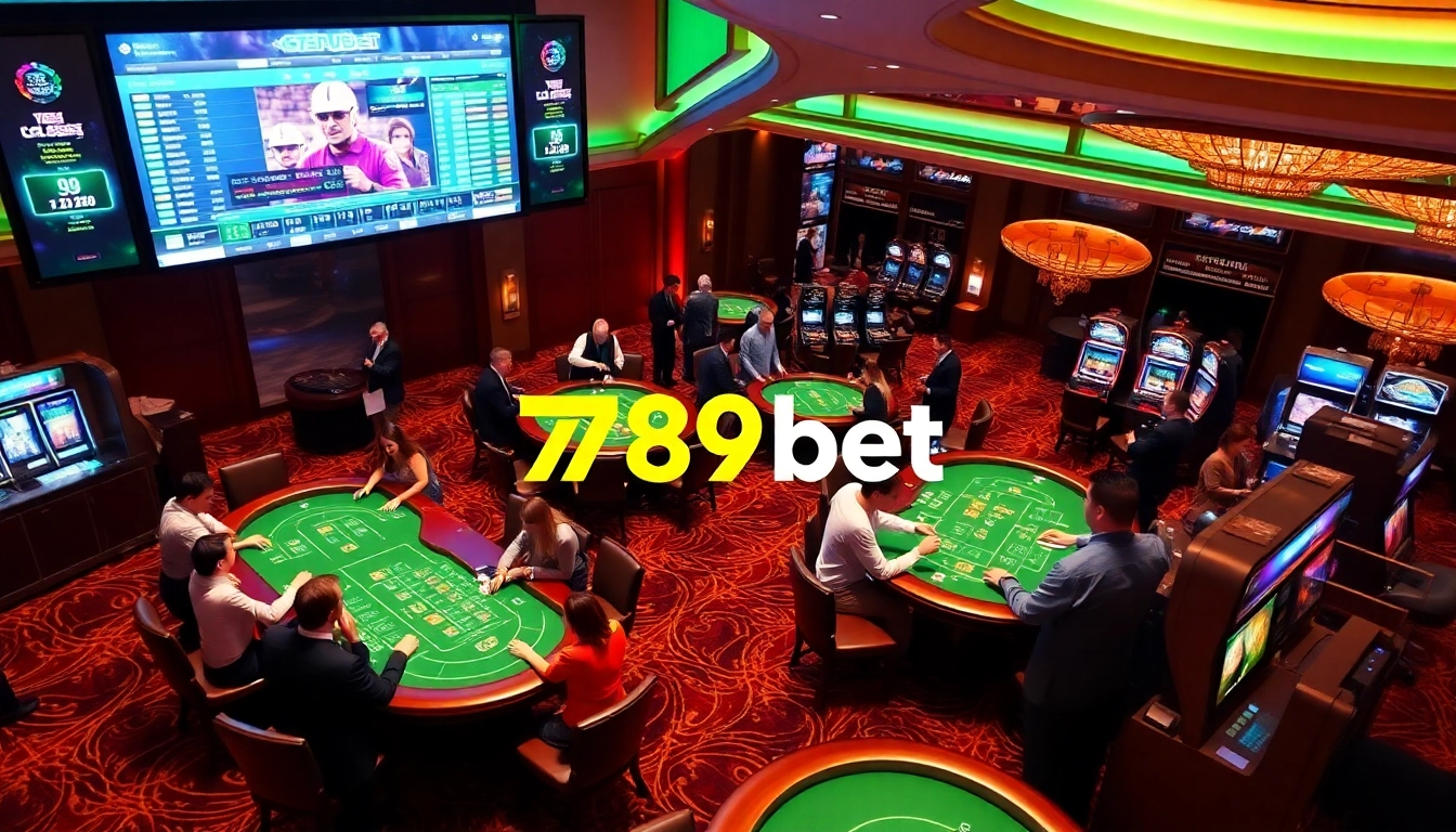 Excited gamblers enjoying various games at 789bet casino, showcasing vibrant betting activity.