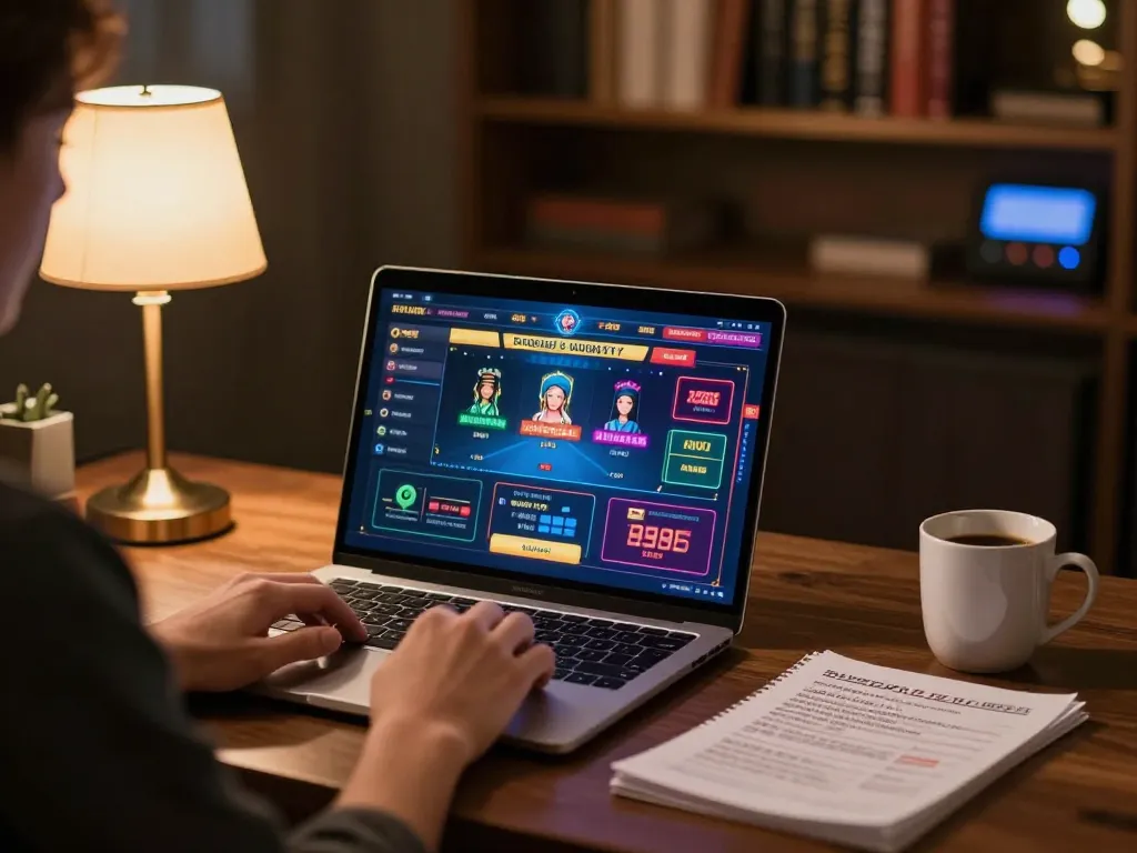Engaging in vmax online gameplay on laptop with vibrant casino interface, showcasing strategic betting.